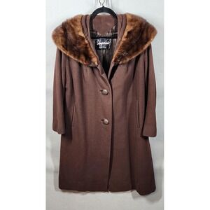 Vintage 100%‎ Cashmere Coat Mink Trim Collar Womens Medium Large 50s 60s